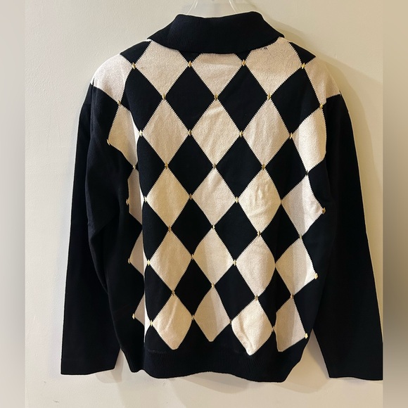 St. John  by Marie Grey Black and Cream Checkered Sweater medium vintage - Picture 3 of 4